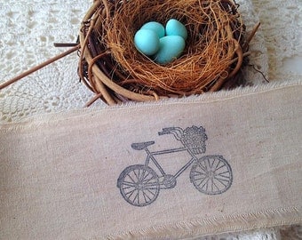 Bicycle Hand Stamped Muslin Trim, Bike Muslin Trim, Hand Dyed Muslin Ribbon, Vintage Inspired, Hand Dyed, Hand Frayed, Hand Stamped
