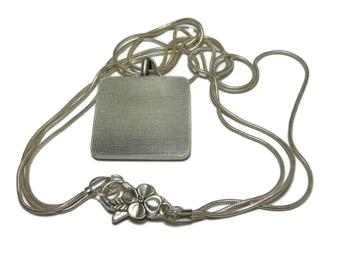 Southwest sun pendant, blue green square, epoxy sun in a pewter frame, silver plated chain, three strand, decorative clasp