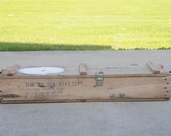 Vintage Wood Box Ammunition Crate Military Ammunition 2 - 90MM Cannon Cartridges