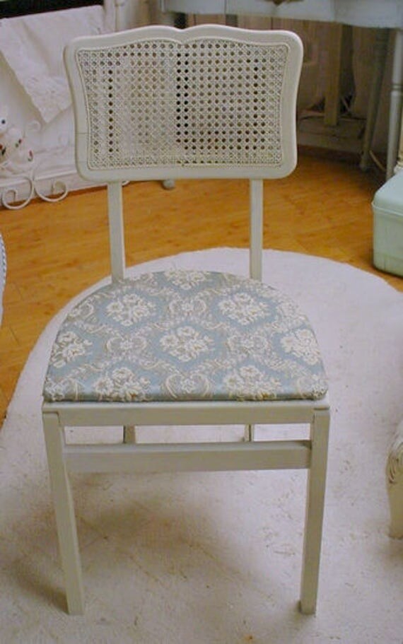 Folding Chairs Caneback Vintage Painted Wood Upholstered