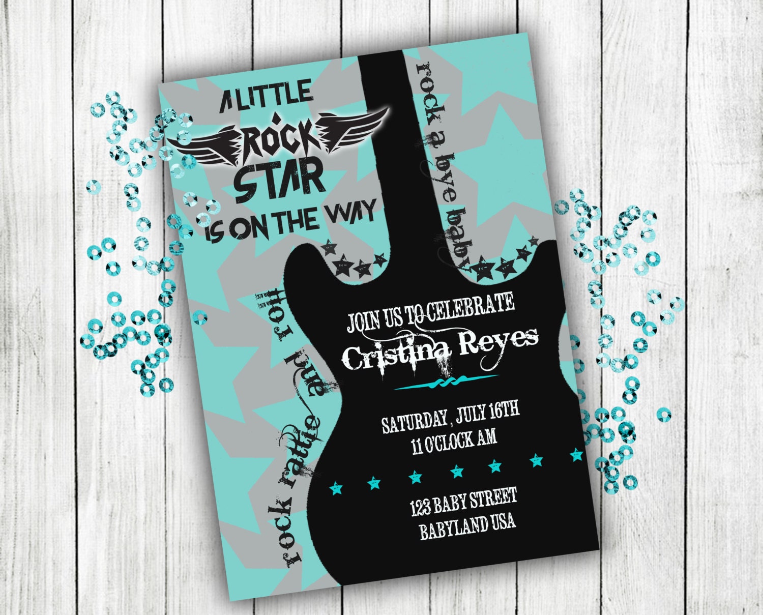 Rock And Roll Themed Baby Shower Invitations 4