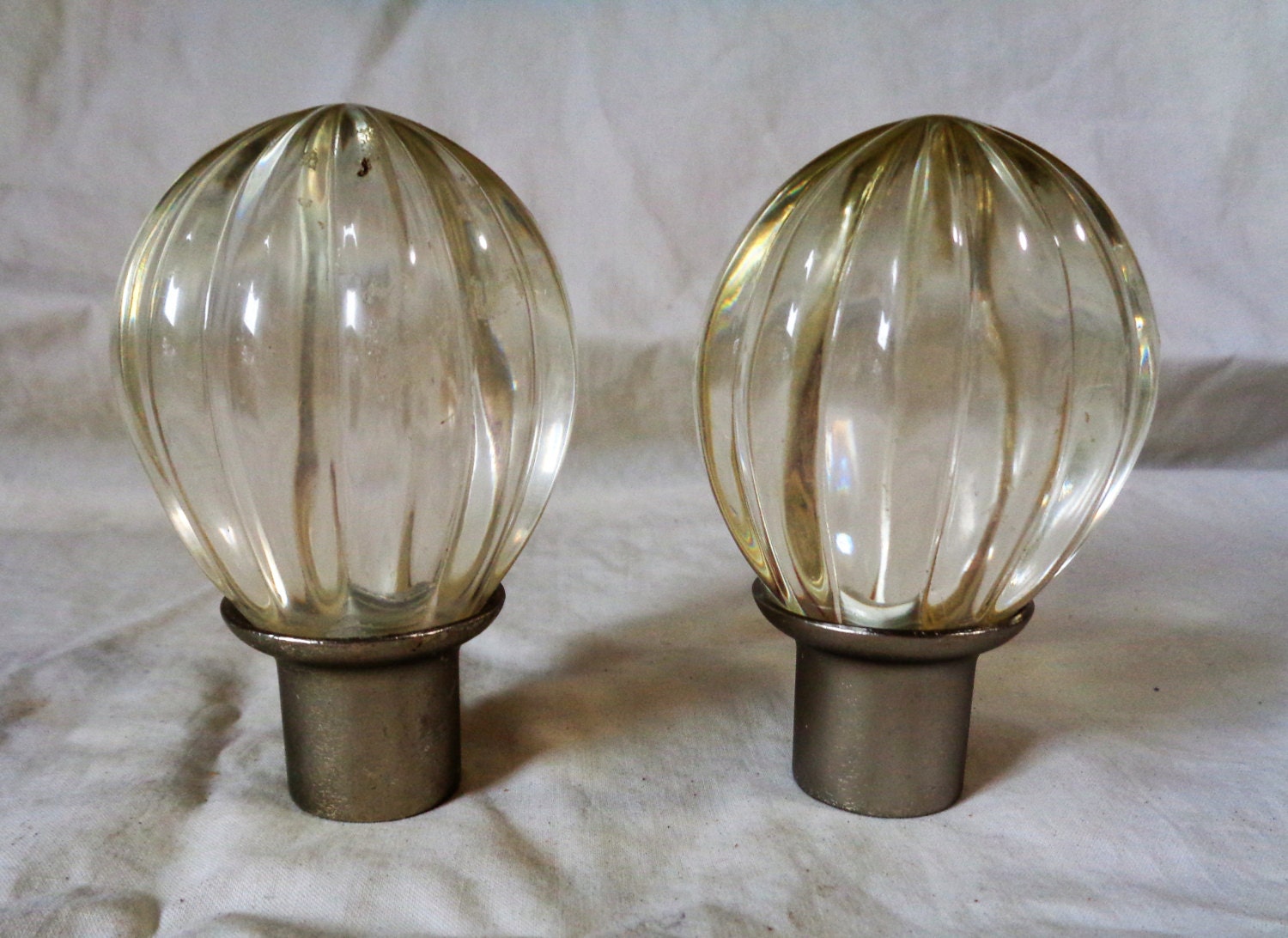 Set of 2 Vintage Glass Curtain Rod Ends or Finials from