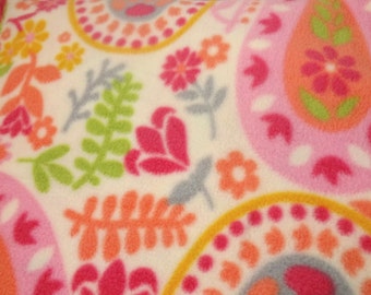 Greyhound Fleece Pajamas - 2 legged PJs for average sized greyhounds - Paisley floral - Pink & orange on cream background