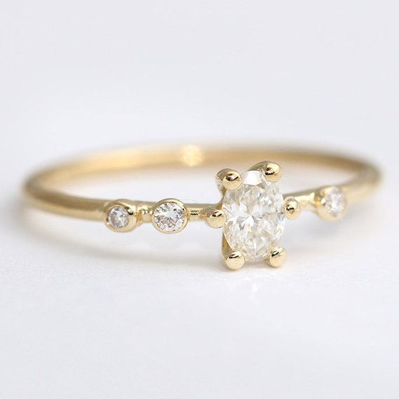 Oval Engagement Ring Dainty Engagement Ring Cluster
