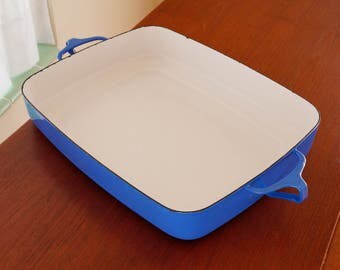Jumbo Baking Pan by Dansk Kobenstyle -- Sturdy Enamel Lasagna Pan Designed by Jens Quistgaard -- Beautiful Blue Danish Modern Cookware