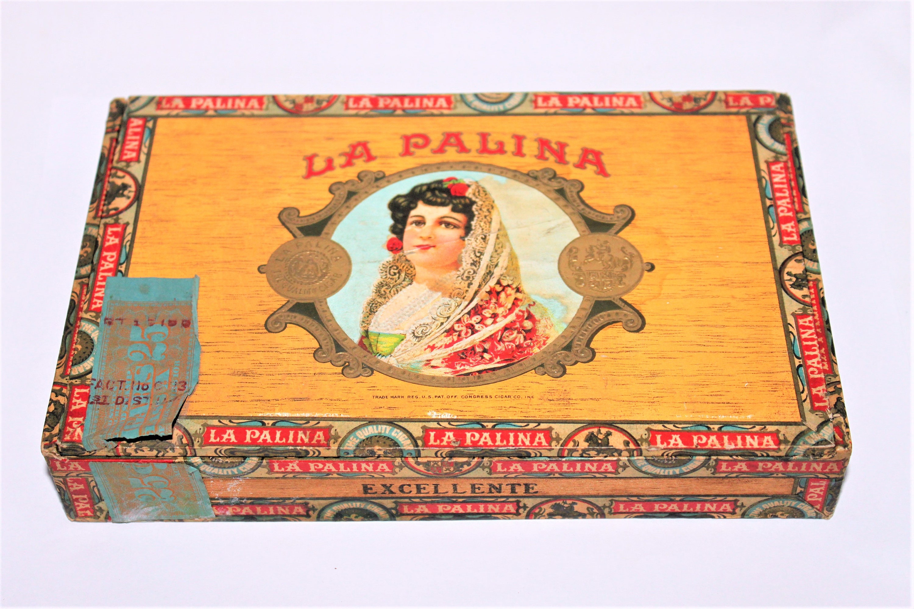 Vintage 1940 LA PALINA Excellente Cigar Box, Wood Cigar Box