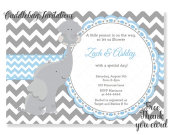 Blue Elephant Boy  Baby Shower Invitation |  Baby Boy Shower Invite | Baby Elephant Shower Invitation | Little Peanut Baby Shower Invite