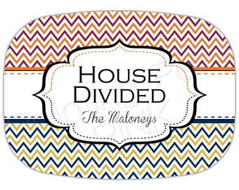 House Divided Personalized Melamine Platter - Chevron (personalized with your 2 teams' colors)