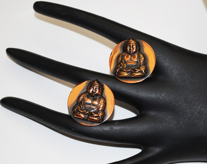 Buddha Copper earring - Screw Back earrings - Mid Century mod