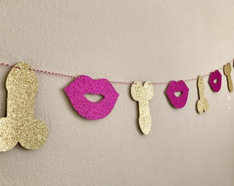 Penis Banner, Penis Garland, Penis & Lips banner, Lips Party Banner, Bachelorette Party Decorations, Bachelorette Bunting, Hen Party
