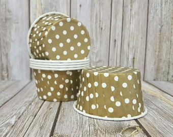 Gold Polka Dot Candy Cups Nut cups Baking cupcake liners or muffin cups Ice cream cup dessert cups portion cup - (24) count