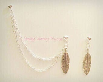Feather Cartilage Chain Earring Double Lobe Helix Ear Cuff Jewelry
