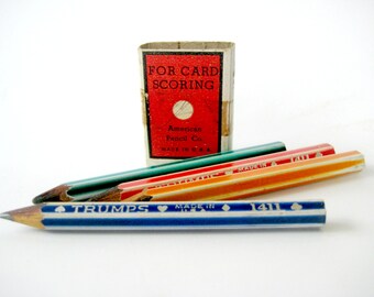 Card Game Pencils, Vintage Pencils for Trumps card game, vintage Trumps pencils, vintage pencil set, card games collectible