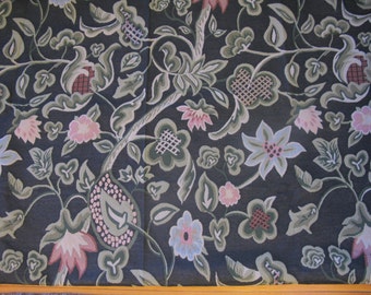 Upholstery fabric vintage, large flower fabric by the yard, shabby chic 2 yards black rare