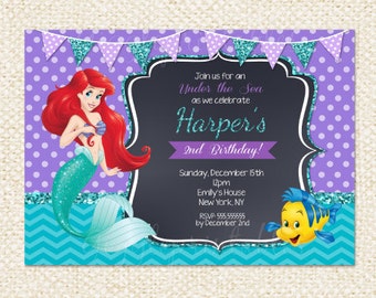 Little Mermaid Invitation, Little Mermaid invite, Ariel invitation, Ariel Birthday invitation, Birthday invitation, Princess Ariel