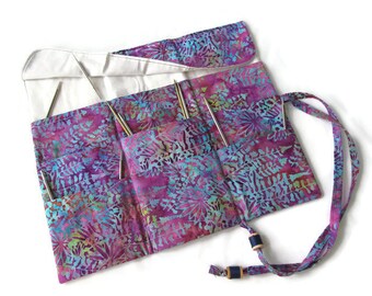Circular Knitting Needle Case - Fabric Needle Case - Knitting Needle Holder - Roll Up Knitting Needle Case - Flower Print Roll Needle Case