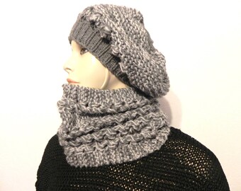 Hat hand knitted wool Heather grey women's fashion accessories