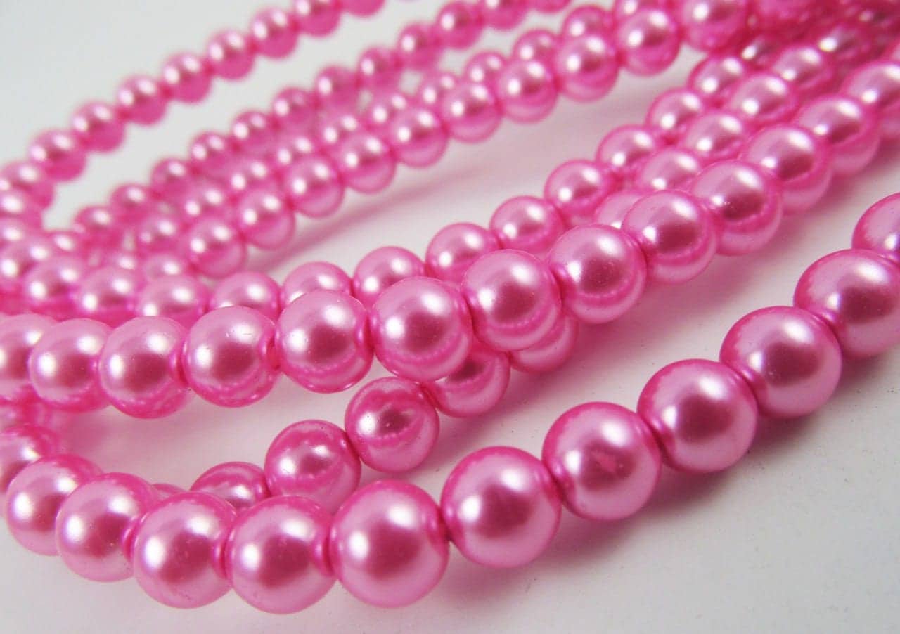 72 Hot Pink Glass Pearl Round Beads 6mm jewelry making beads, rosary