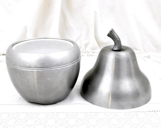 Vintage Mid Century Pear Shaped Brushed Metal Ice Bucket, Ice Cube Holder, French Design, Retro, Vintage, Man Cave, Decor, Bar, Bistro