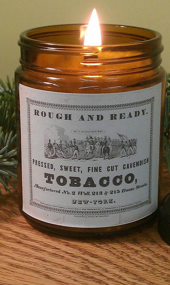 PIPE TOBACCO Vintage Label Natural Wax Wood Wick Candle with