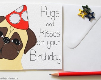 Pug birthday card, Pug gifts, Greeting cards, Dog celebration card, Pug illustration, Pug lover card, Cute Birthday card for a pug owner