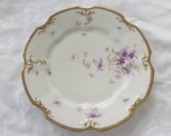 Vintage Limoges Plate, Made in France, Antique Limoges, Hand painted Lavender Violets Gold Rim, Wall Plate, 9 Inch,