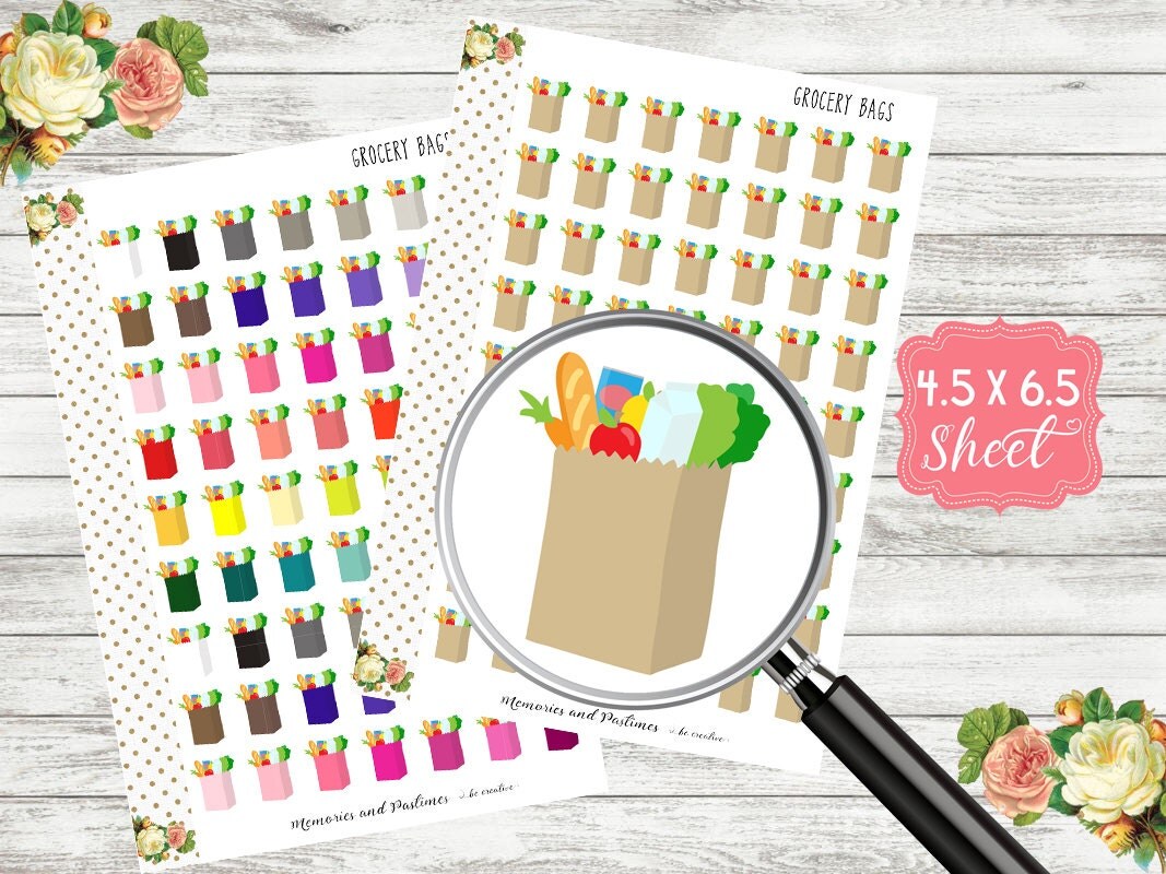 Grocery Stickers Grocery Bag Stickers Grocery Shopping