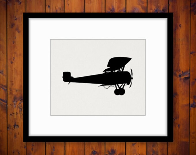 Antique Airplane Silhouette Digital Image Printable Plane Illustration Graphic Print Download Vintage Clip Art Jpg Png Eps HQ 300dpi No.3286