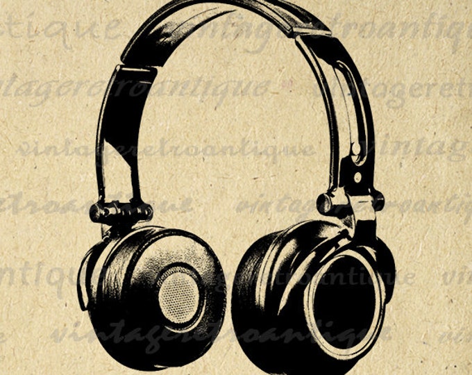 Printable Headphones Digital Image Download Printable Music Art Image Illustration Graphic Antique Clip Art Jpg Png Eps HQ 300dpi No.2016
