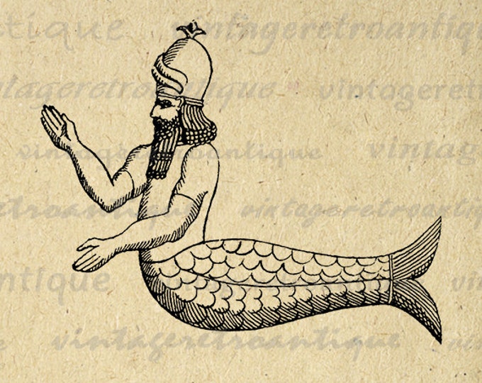 Mythical Merman Digital Printable Download Mermaid Graphic Image Antique Clip Art Jpg Png Eps HQ 300dpi No.499