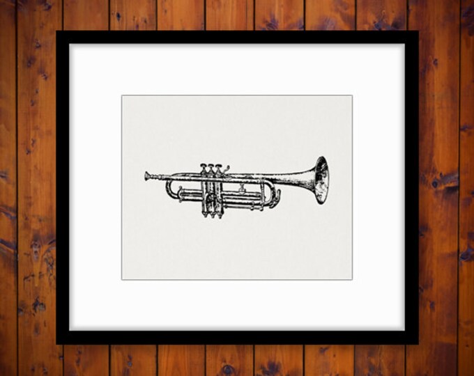 Trumpet Digital Graphic Printable Antique Illustration Image Download Vintage Clip Art Jpg Png Eps HQ 300dpi No.1239