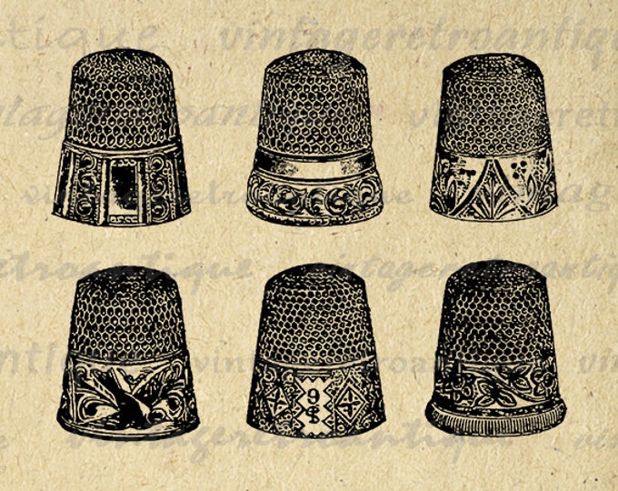 Set of Thimbles Digital Graphic Download Sewing Illustration Image Printable Vintage Clip Art Jpg Png Eps HQ 300dpi No.1452