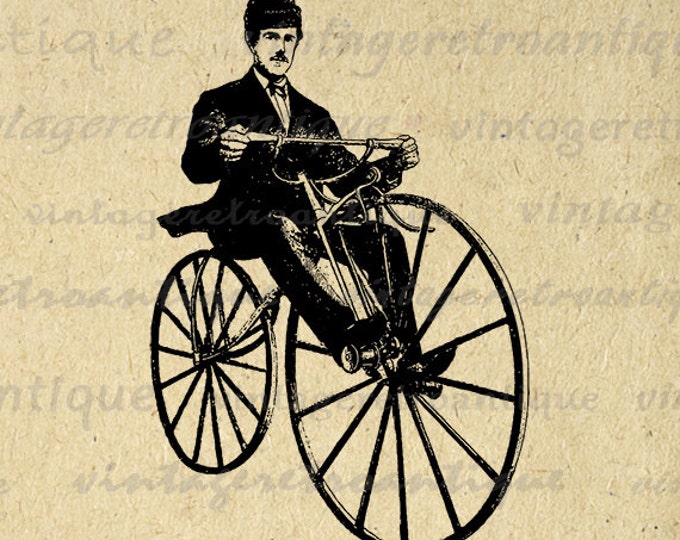 Printable Image Antique Bicyclist Bicycle Rider Velocipedes Graphic Download Digital Vintage Clip Art Jpg Png Eps HQ 300dpi No.2981