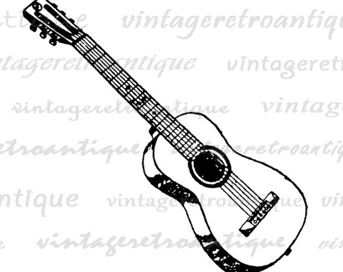 Acoustic Guitar Digital Image Download Antique Music Artwork Printable Graphic Jpg Png Eps HQ 300dpi No.3714