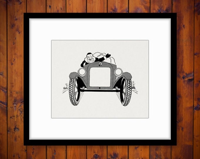 Printable Graphic Santa Claus Driving Antique Roadster Car Digital Christmas Image Download Vintage Clip Art HQ 300dpi No.3461