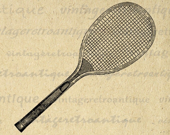 Antique Tennis Racquet Digital Image Download Tennis Racket Graphic Printable Vintage Clip Art Jpg Png Eps HQ 300dpi No.4273