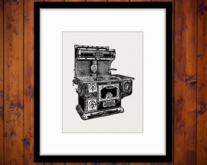 Printable Image Antique Stove Download Kitchen Illustration Graphic Digital Vintage Clip Art Jpg Png Eps HQ 300dpi No.1360