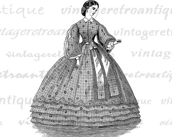 Digital Image Old Fashioned Woman Graphic Printable Download Artwork Vintage Clip Art Jpg Png Eps HQ 300dpi No.2843