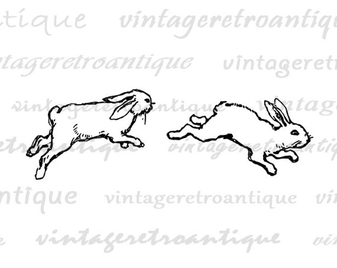 Printable Rabbits Image Digital Hopping Bunnies Graphic Cute Bunny Download for Transfers Tote Bags Tea Towels etc HQ 300dpi No.4624