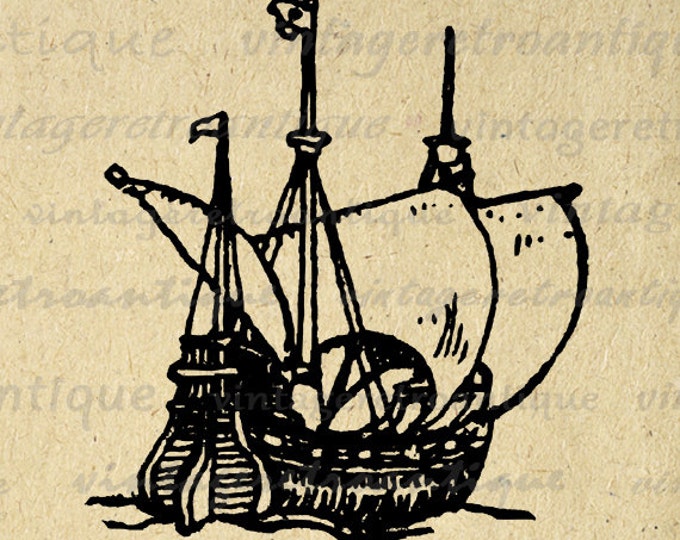 Digital Printable Ship Download Ocean Sea Antique Ship Graphic Boat Image Vintage Clip Art for Transfers Printing etc HQ 300dpi No.4643