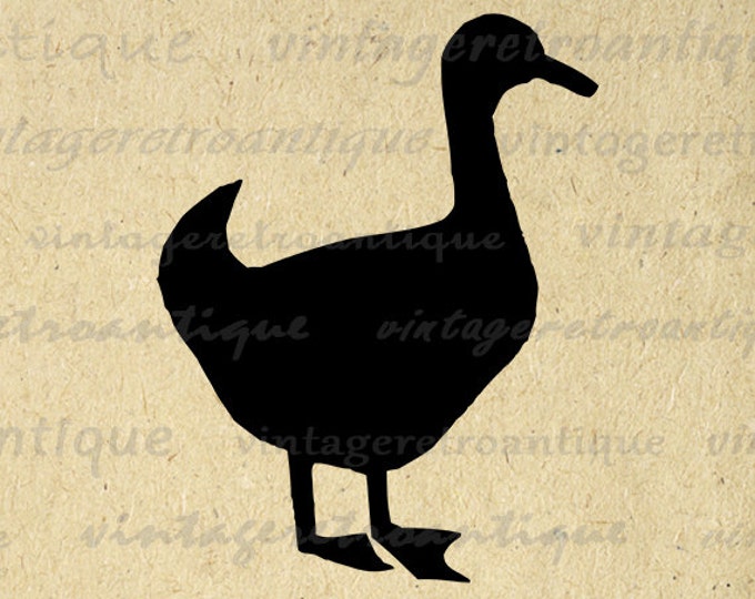 Duck Silhouette Graphic Image Printable Antique Bird Artwork Download Duck Digital for Transfers Pillows Tea Towels etc HQ 300dpi No.4693