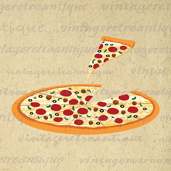 Pizza with Slice Illustration Printable Pizza Digital Image