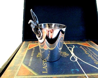 Napier Shot Glass, Napier Two Fingered Shot Glass Jigger, Mid Century Napier Barware, Silver Plate Shotglass, Mad Men Barware