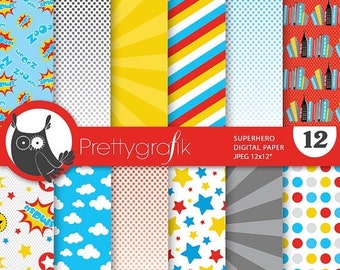 80% OFF SALE Superhero digital paper, commercial use, scrapbook papers, background chevron, stripes, hero - PS731