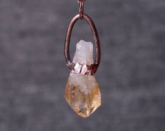 raw citrine necklace, crystal pendant gift for women bridesmaid necklace gemstone citrine jewelry copper electroforming