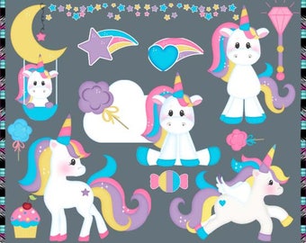 Magical Unicorns 2017, Fantasy, Unicorn, Horse, Pony, Birthday - Instant Download - Commercial Use Digital Clipart Elements Graphics Set