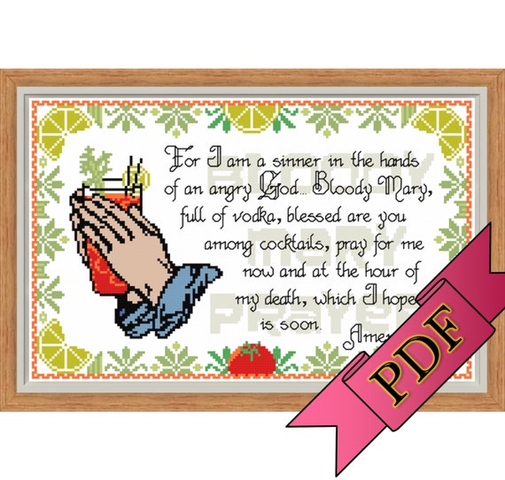 DIY Archer Inspired Bloody Mary Prayer Cross Stitch PDF