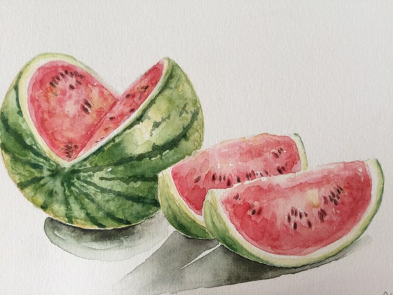 Watercolor watermelon paintingkitchen decorfruit watercolor