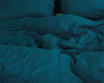 Sea Blue Duvet Cover/Queen Bedding/Natural Linen/Linen Duvet Cover/Softened Linen