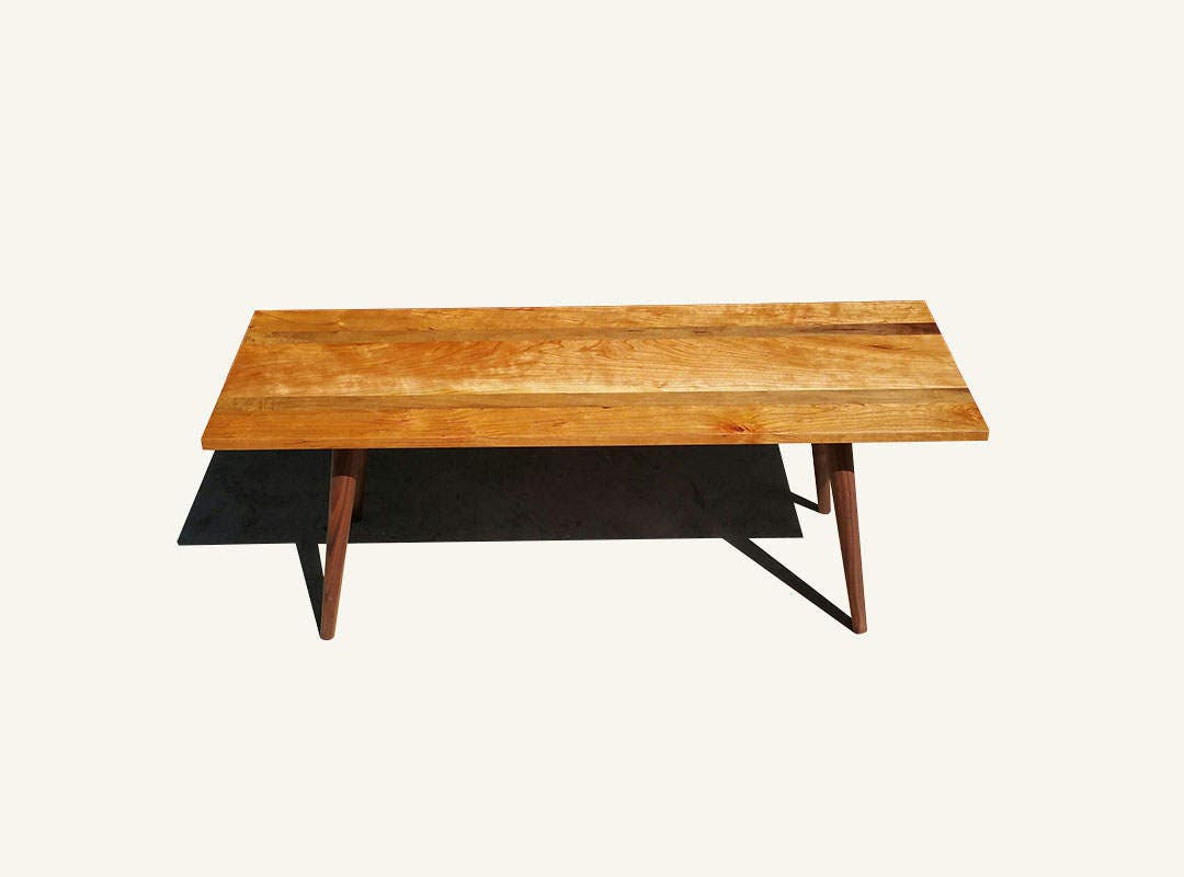 Mid Century Cherry Coffee Table with Walnut Stripes Walnut